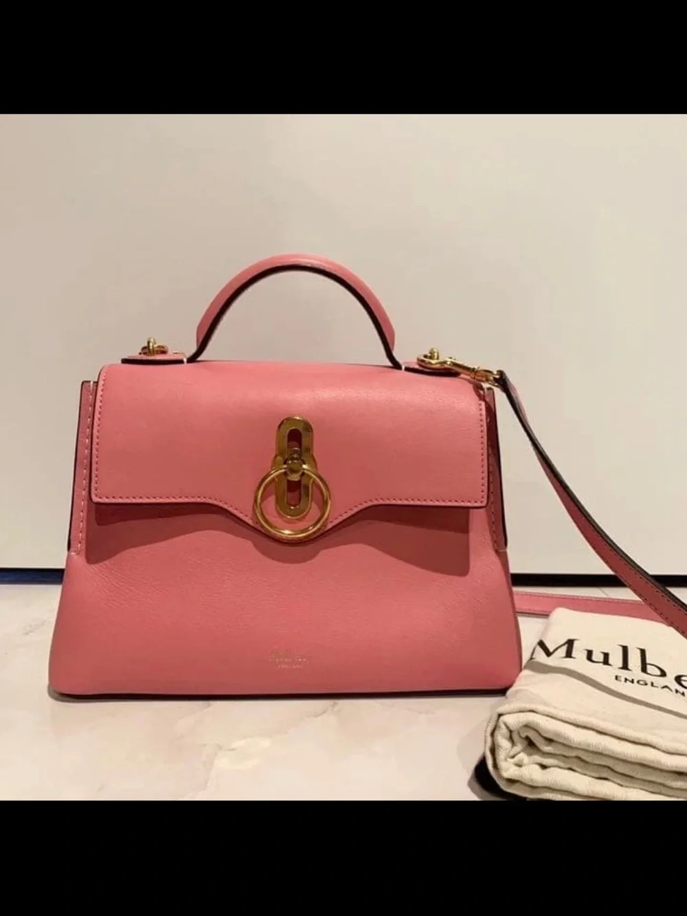 Mulberry Pink Leather Top-Handle Bag with Gold Hardware